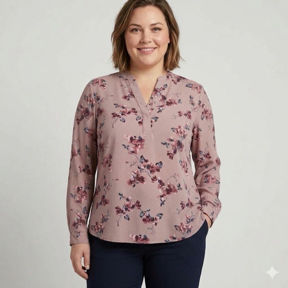 Hilary Radley Women’s XXL Floral Long Sleeve V Neck Blouse